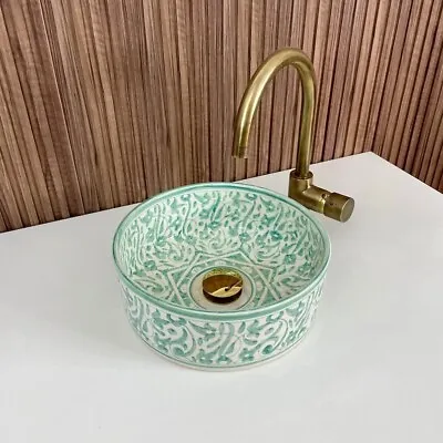 Modern Ceramic Sink For Bathroom Countertop Round Sink Handmade Bathroom Basin • $249