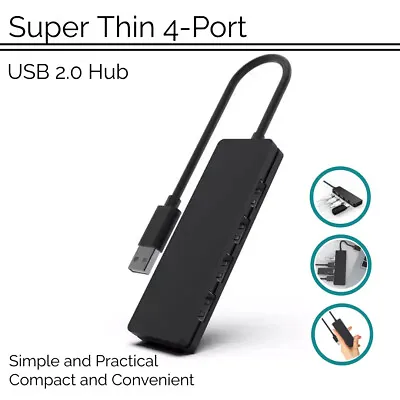 $6.99 • Buy Super Thin And Compact Hi-Speed 4 Port 2.0/20 USB Hub Expander For PC And Laptop