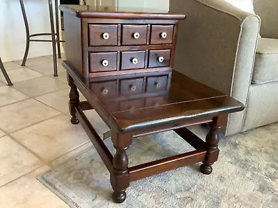 Vintage ETHAN ALLEN Antiqued Pine Old Tavern 2-Drawer 2-Tier Step End Table  • $195