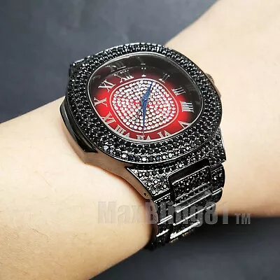 Men's Iced Bling Black Lab Diamond Red Dial Hip Hop Metal Fashion Luxury Watch  • $27.99