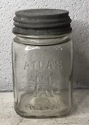 Antique Vintage Atlas Mason Jar Clear Glass Pint Size Unlucky #13 Zinc Lid • $22.45