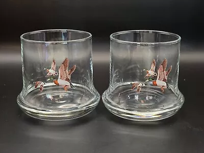 Set Of 2 Vintage Mallard Duck Low Ball Whiskey Glasses 8 Oz Glass Flying Bird  • $20.29