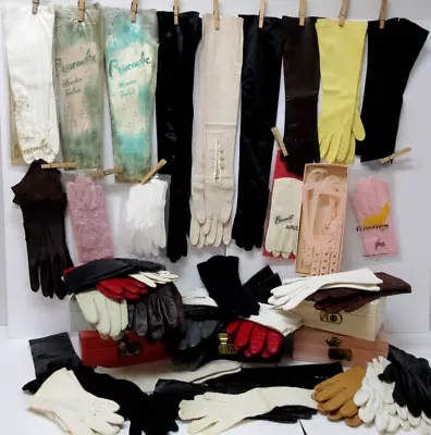 HUGE LOT Ladies Gloves Mostly Vtg Driving-Opera Leather Nylon Cotton W Gift • $150