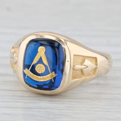 Vintage Lab Created Spinel Past Master Mason Ring 10k Yellow Gold Size 10.25 • $649.99