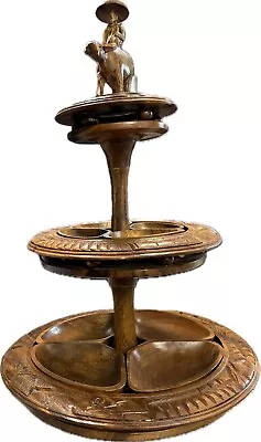 Vintage 3-Tier Wooden Serving Tray Lazy Susan 24” Tall Monkey Pod Hand Carved • $89.99