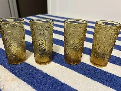 Brockway American Set Of 4 Vintage  Concord Amber Drinking Glasses Tumbler Retro • $22