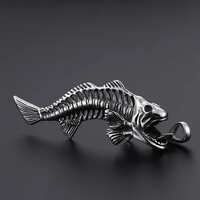 Men's Amulet Stainless Steel Skull Fish Necklace Pendant Fashion Jewelry • $9.99