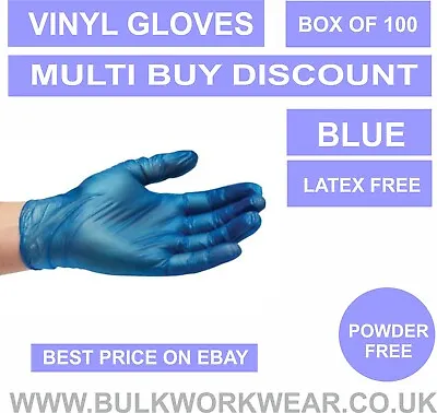 Gloves Disposable Blue Vinyl Cook Clean Work 100 Box Kitchen Garden Medical UK • £0.99