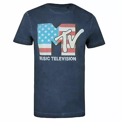 MTV Mens T-shirt Americana Logo Vintage Navy S-XXL Official • £13.99