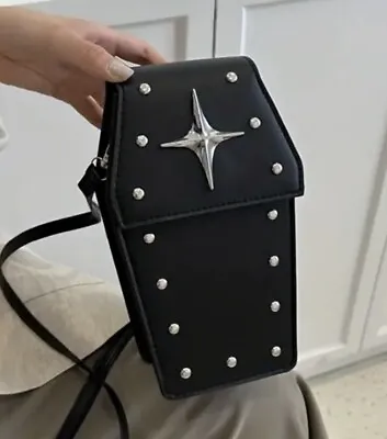 Mini Black Gothic Coffin Crossbody Bag - Novelty Shoulder Purse Witch Wicca Cute • $9.80