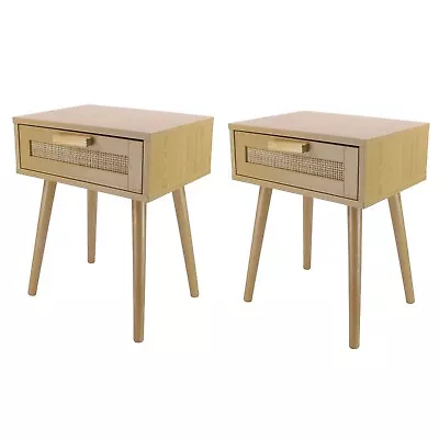 2 X Oak Finish Bedroom Bedside Table Unit Cabinet Nightstand With 1 Drawer • £52.99