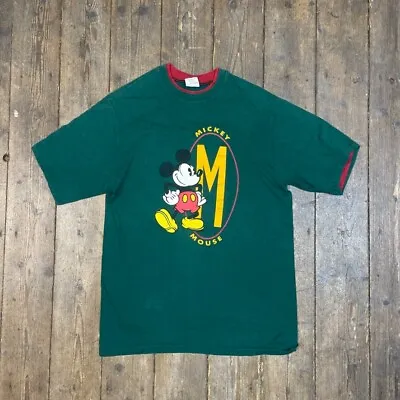 Mickey Mouse T-Shirt Vintage Single Stitch Walt Disney USA Tee Green Mens Large • £30