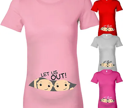 Twins Let Us Out Cute Fun Designer Maternity T Shirt Tshirt Baby Shower Gift • £13.25