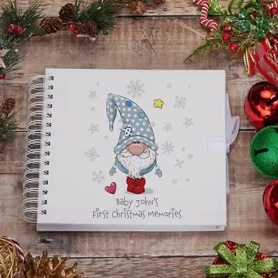 Personalised Baby Boy First Christmas Scrapbook Photo Album With Gnome UV-1134 • £15.99