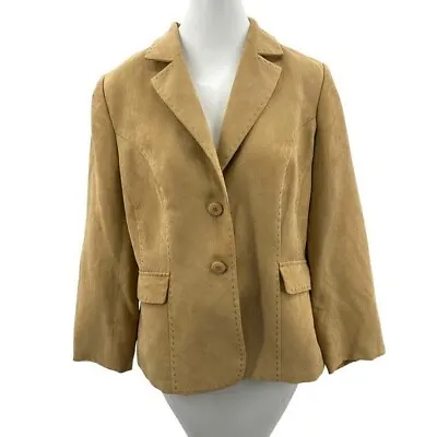 Vintage Tribal Blazer Jacket Women's 10 Micro Suede Tan Button Down Pockets • $14.95