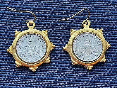 Vintage Susan Shaw Italian Coin Bee Earrings • $49.99