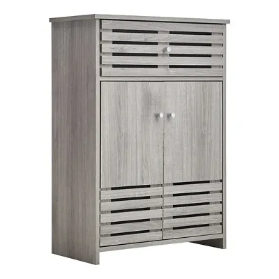 Grey Oak 2 Door 1 Drawer Wooden Shoe Storage Cabinet Rack Stand Hallway Cupboard • £75.95