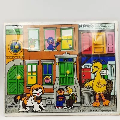 Vintage PLAYSKOOL  Here's Sesame Street  Wooden Puzzle 376-2 5-Piece  • $8.50