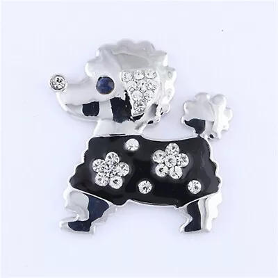 Black Enamel Painted Poodle Dog Puppie Crystal Magnetic Clasp Brooch Pin B1155 • $12.99