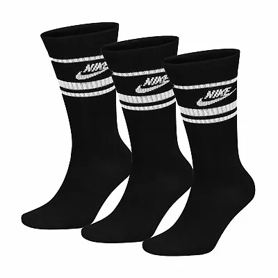 Nike Sportswear Everyday Essential Crew 3 Pair Mens Socks Black All Sizes • $39.95