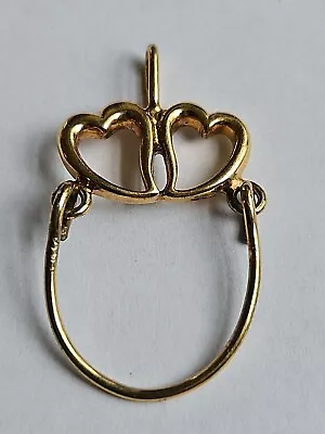 Sterling Silver Double Heart Charm Holder Pendant~ Note: Gold Tone~ Vintage! • £17.36