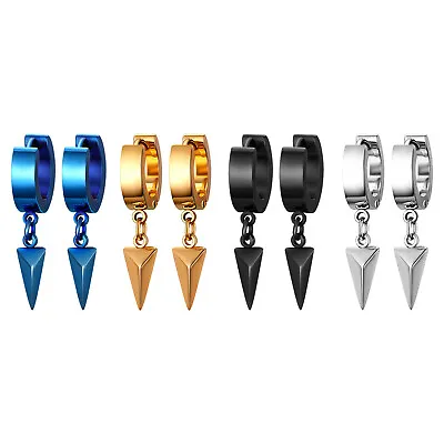 Men Womens Spike Rivet Triangle Pyramid Stainless Steel Huggie Hinged Earrings • $8.99