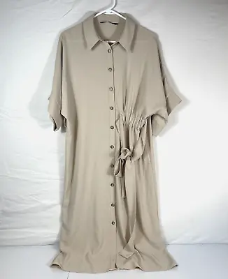 $24.99 • Buy Zara Dress Women's Size Medium Beige Belted Strap Asymmetrical Pleated Collared
