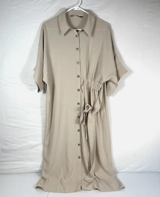 $24.99 • Buy Zara Dress Women's Size Medium Beige Belted Strap Asymmetrical Pleated Collared