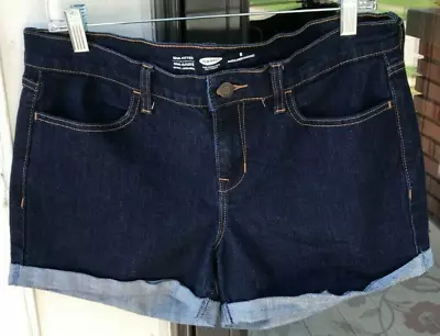 Old Navy Sz 8 Semi-Fitted Dark Blue Denim Cuffed Shorts Stretch *G1 • $8.95