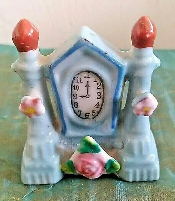 VTG. Occupied Japan 2  Tall Miniature Clock Porcelain Dollhouse H. Kato Signed  • $10.26