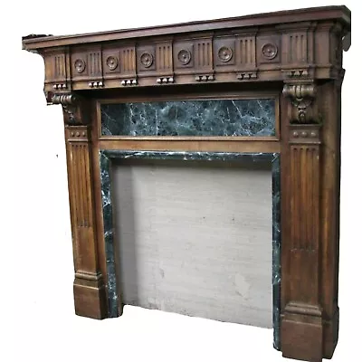 Antique Mantle Palacial European Walnut W/ Verde Marble Inset Gorgeous1800s!! • $11781.87