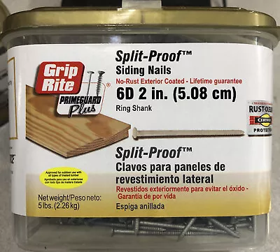 (5 Lbs) Grip Rite 6D X 2” Ring Shank Split Proof Siding Nail Galvanized P6SPF5 • $19.95