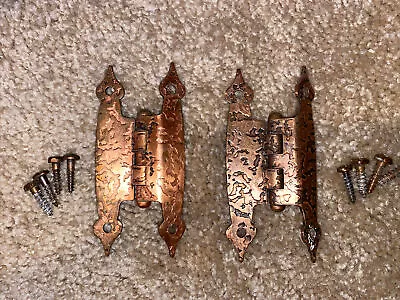 Vintage 2 Hammered Copper 3 1/2  Total 3” On Center Door Cupboard Hinges • $3.50