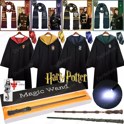Harry Potter Costume Robe Cloak Tie Gryffindor Ravenclaw Slytherin Scarf Wand AU • $19.99