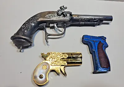 LOT OF 3 VINTAGE Gun. Pistol Revolver LIGHTERS  Collect / Fix / Display  6337/8 • $29.77