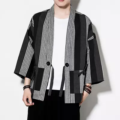 Men's Hot Selling Striped Kimono Cardigan Jacket Jacket Japanese Loose Tops • $31.59