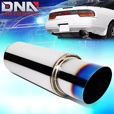 2.5  Inlet 4  Outlet Stainless Steel Diagonal Cut Exhaust Muffler Blue Burnt Tip • $32.28