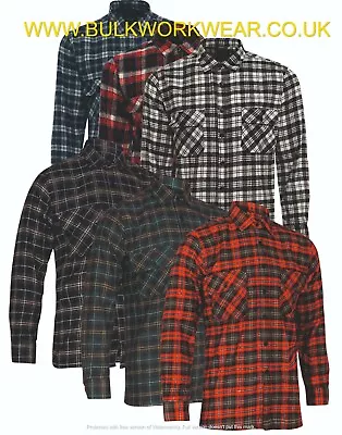 Cotton Shirt Flannel Brushed Check Work Lumberjack Tartan Sleeve Casual Stripe • £8.90