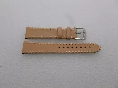 Genuine Michele 18mm Sand W/Withe Stitches  Leather  Watch Band Strap Pre-Owned • $14.77