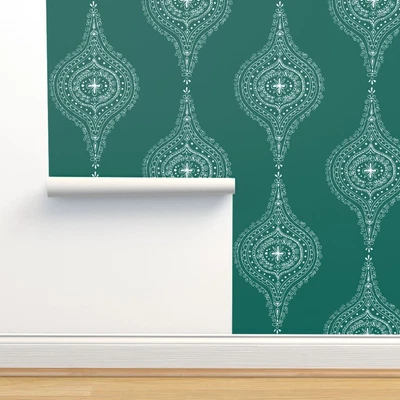 £75.13 • Buy Removable Water-Activated Wallpaper Teal Blue White Moroccan Indian Hourglass