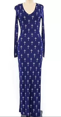 Vintage GIANNI VERSACE Versus Blue Cross Print Long Sleeves Dress XS Small 0 2 4 • $390