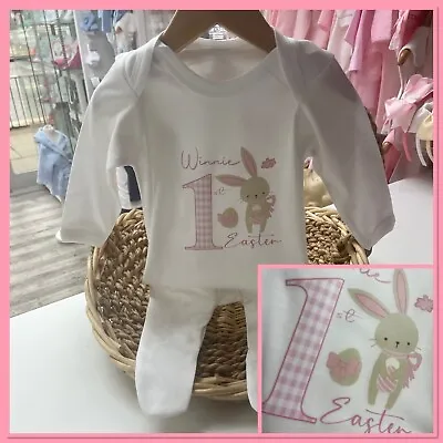 Personalised Baby Girls My First Easter Baby Grow Bib Pyjamas Easter Bunny Cute • £9.99