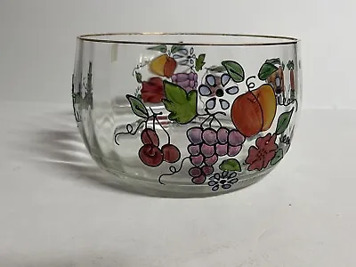 Venetian Fruit Bowl 9” 22K Gold Trim Hand Painted Crystal Clear Made In Romania • $27.87