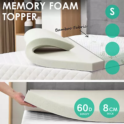 Bamboo Cover Memory Foam Mattress Topper Underlay 8CM Pad Mat - Single • $88.80