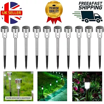 £8.99 • Buy 10 X Solar Stake Lights In Cool White - Garden LED Stainless Steel Path Lighting