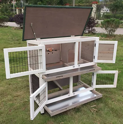 £104.97 • Buy Grey Roger  Rabbit Hutch Guinea Pig Run Runs Large 2 Tier Double Decker Cage 