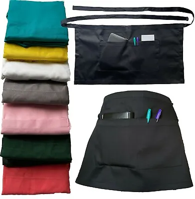 Apron Bar Half Size Waist Waiter Waitress Cafe Pub Restaurant With 2 Pockets. • £4.99