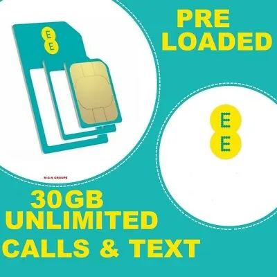 EE Sim Card Loaded 💥30GB Data💥UNLIMITED CALLS💥 For MIFI Dongle IPads & PHONE • £18.49