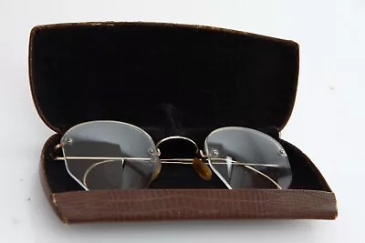 Vintage Pair 12k Gold Rimless Prescription Bifocal Eyeglasses In Case • $39.95