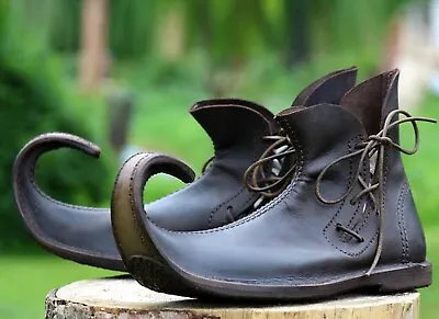 Poulaines Shoes Viking Leather Shoes With Curved Point Renaissance Larp Shoes • $141.55